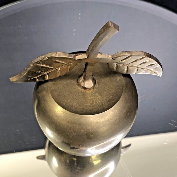 Brass Apple Bell Unpolished Natural Patina Home Decor School Teacher Gift IN - Picture 5 of 12